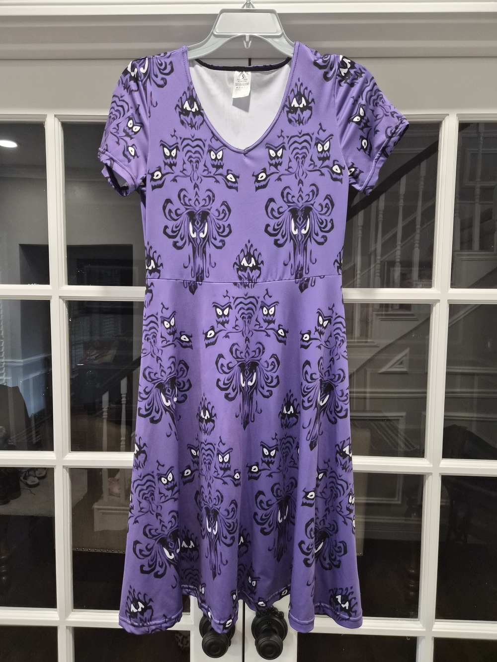Disney Inspired Purple Haunted Mansion Wallpaper Short-Sleeve Fit & Flare Dress